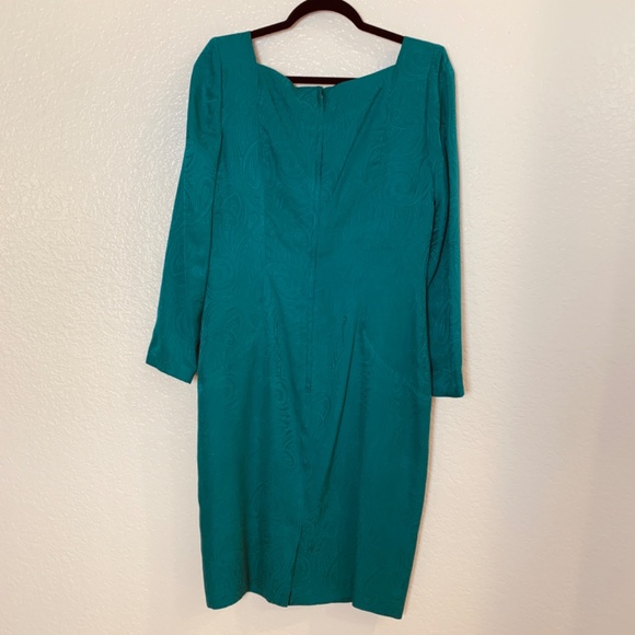 Vintage Gillian Silk Dress Size 10 Teal Green Blue Sweetheart Neckline Paisley - Picture 10 of 14